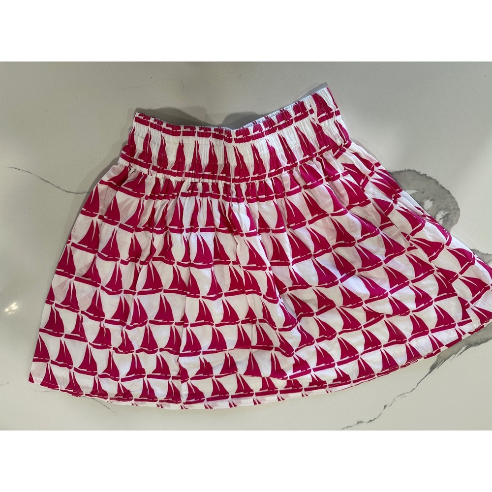 Top It Off Womens XS Pink White Sailboat Print Smocked Mini Skirt Nautical